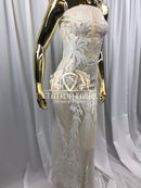 4 Way Stretch - White - Triangle Design Sequins Fabric Embroidered Mesh Sold By The Yard