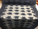 Beaded - Navy Blue - Embroidered Floral Design Fancy Sequins Fabric with Beads Sold By The Yard