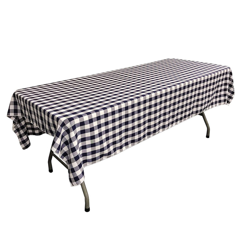 60" Rectangular Checkered Tablecloth (Navy Blue/White) Linen Checkered Tablecloth