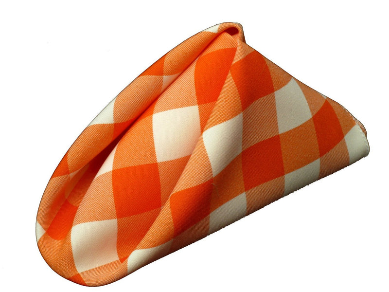 Checkered Napkins - Orange - 15-Inch Polyester Napkins (1-Dozen) Checkered Napkins