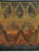 Orange Iridescent Sequins Fabric on Black Mesh, GEOMETRIC Design 4 way Stretch By The Yard