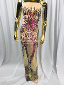 4 Way Stretch - Iridescent Purple - Triangle Design Sequins Fabric Embroidered Mesh Sold By The Yard