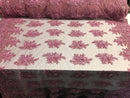 Beaded - Pink - Embroidered Floral Design Fancy Sequins Fabric with Beads Sold By The Yard