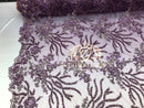 Beaded - Lilac Purple - Fancy Flower Design Sequins Fabric with Beads Sold By The Yard