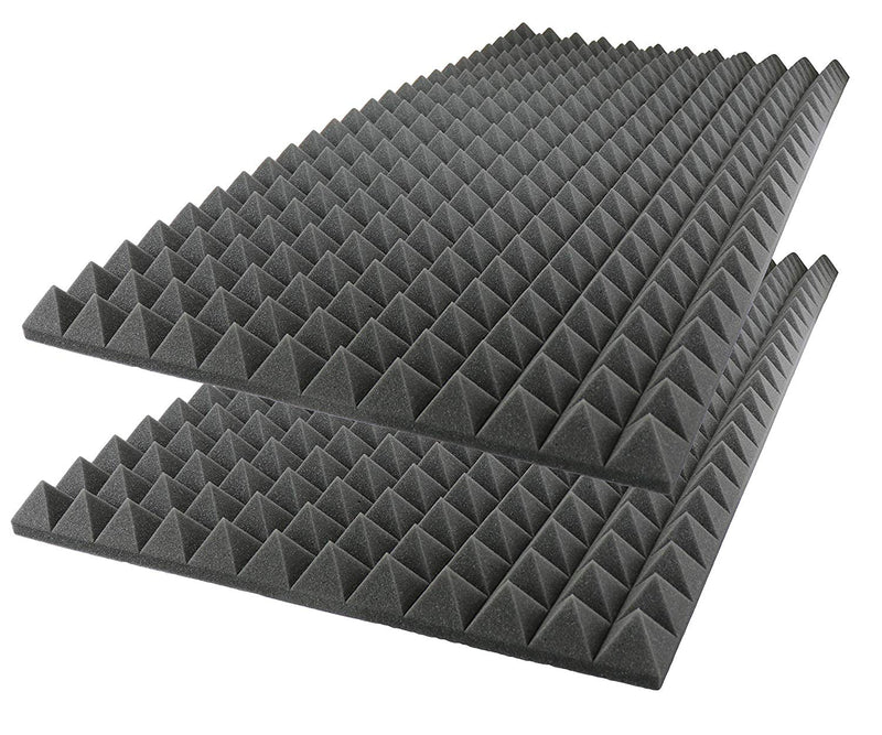 2"X24"X48" - Charcoal - Acoustic Foam Sound Absorption Pyramid Studio Treatment Wall Panel (2 Pack)