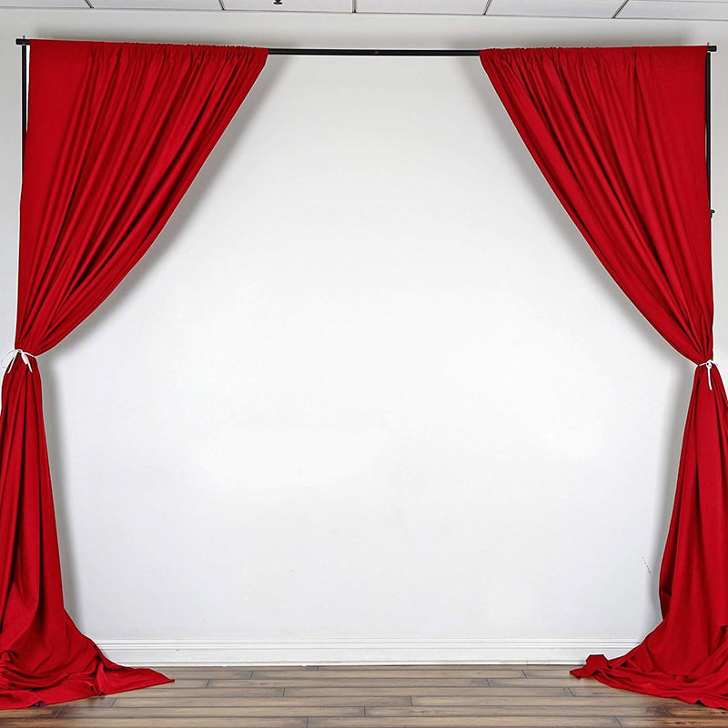 5 Feet x 10 Feet - Red - Polyester Poplin Backdrop Drape Curtains, Photography Event Decor 1 Pair