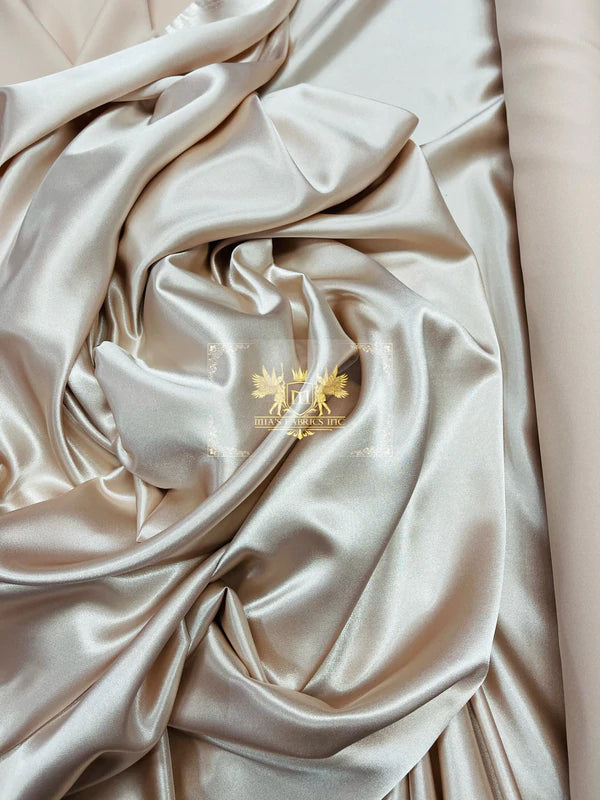 Gold Silky Stretch Charmeuse Satin, Champagne Soft Silky Fabric