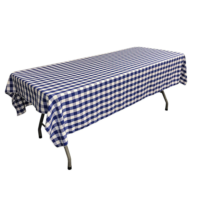 60" Rectangular Checkered Tablecloth (Royal/White) Linen Checkered Tablecloth