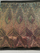 Rainbow Iridescent Sequins Fabric on Mesh, GEOMETRIC Design 4 way Stretch By The Yard