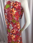 Poly Cotton Print Upholstery & Floral Fabric - Red Hawaiian Print - Sold By The Yard