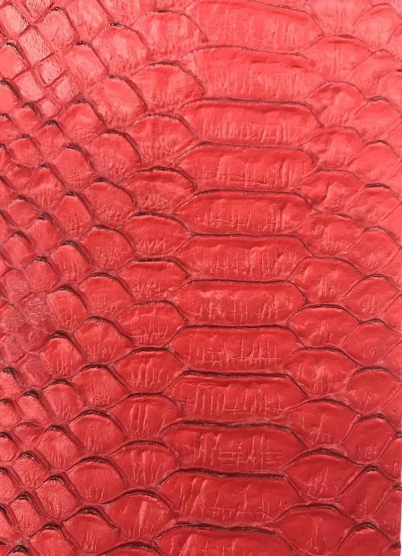 Vinyl Fabric - RED Faux Viper Snake Skin Leather Upholstery - 3D Scales - By The Yard