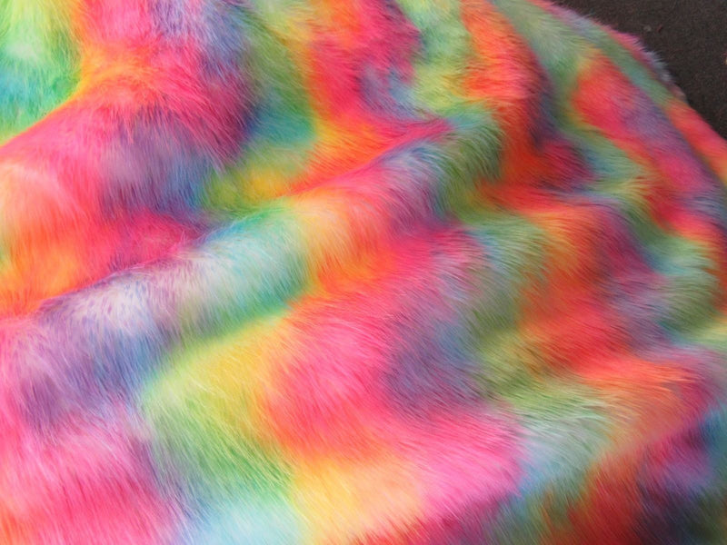 Faux Fur Fabric - Wave Dye Rainbow Multi-Color Decoration Soft Furry Fabric 60" Wide By The Yard