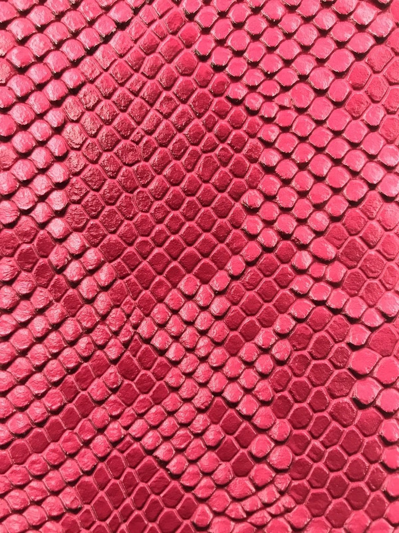 Vinyl Fabric - FUCHSIA Faux Viper Snake Skin Leather Upholstery - 3D Scales - By The Yard