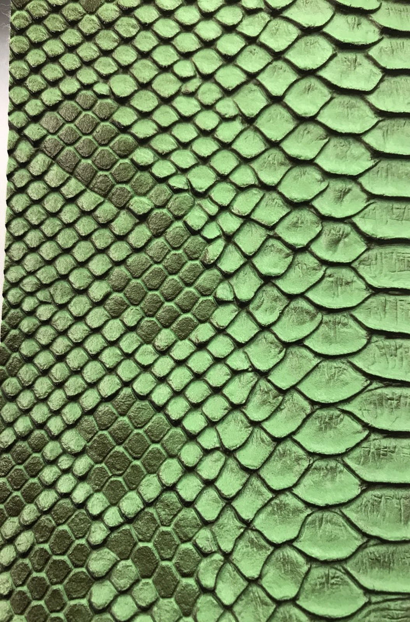 Vinyl Fabric - GREEN Faux Viper Snake Skin Leather Upholstery - 3D Scales - By The Yard