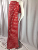 Poly Cotton Print Upholstery & Floral Fabric - Red and White - Polka Dot Print - Sold By The Yard