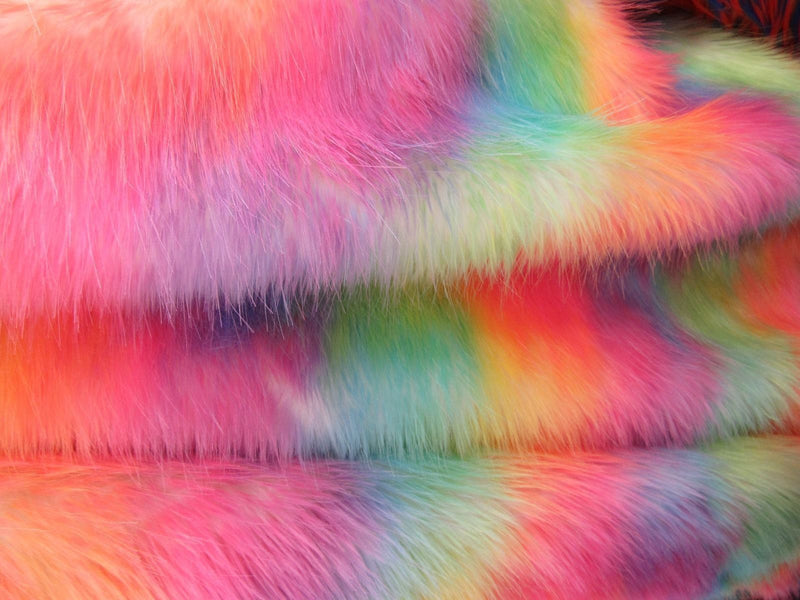 Faux Fur Fabric Long Pile 3 TONE RAINBOW HOT PINK WHITE PINK/ 60 Wide /  Sold by the yard 