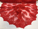 Wedding Dress - Red - French Sequin Flower Design On Mesh Lace Fabric Sold By Yard