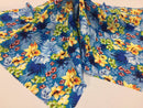 Poly Cotton Print Upholstery & Floral Fabric - Blue Hawaiian Print - Sold By The Yard