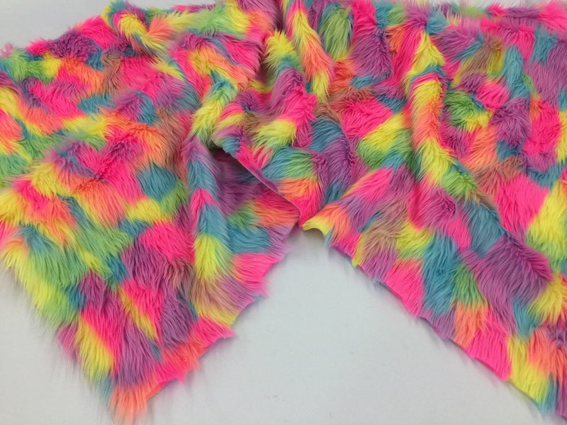 Faux Fur Fabric - Pink Long Pile Multi-Color Decoration Soft Fabric -  60" Wide Sold By The Yard
