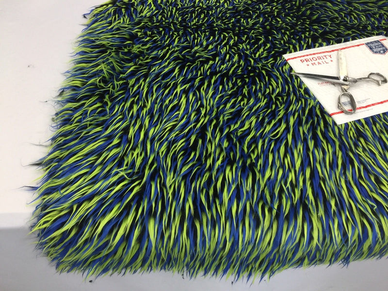 Faux Fur Fabric - Green Two Tone Spikes Multi-Color Decoration 60" Wide Sold By The Yard