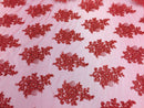 Wedding Dress - Red - French Sequin Flower Design On Mesh Lace Fabric Sold By Yard