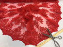 Wedding Dress - Red - French Sequin Flower Design On Mesh Lace Fabric Sold By Yard