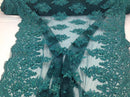 Wedding Dress - Teal - French Sequin Flower Design On Mesh Lace Fabric Sold By Yard