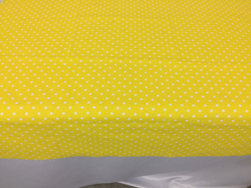 Poly Cotton Print Upholstery & Floral Fabric - Yellow Polka Dot Print - Sold By The Yard