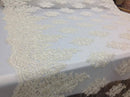 Lace  Fabric - By The Yard Ivory Mesh Bridal Veil Beaded & Sequins Wedding Decorations