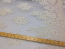 Lace  Fabric - By The Yard Ivory Mesh Bridal Veil Beaded & Sequins Wedding Decorations