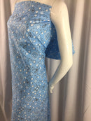 Poly Cotton Print Upholstery & Floral Fabric - Blue and Green Hawaiian Print -  Sold By The Yard