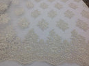 Lace  Fabric - By The Yard Ivory Mesh Bridal Veil Beaded & Sequins Wedding Decorations
