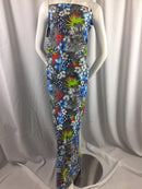 Poly Cotton Print Upholstery & Floral Fabric - Grey Hawaiian Print - Sold By The Yard