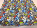 Poly Cotton Print Upholstery & Floral Fabric - Grey Hawaiian Print - Sold By The Yard