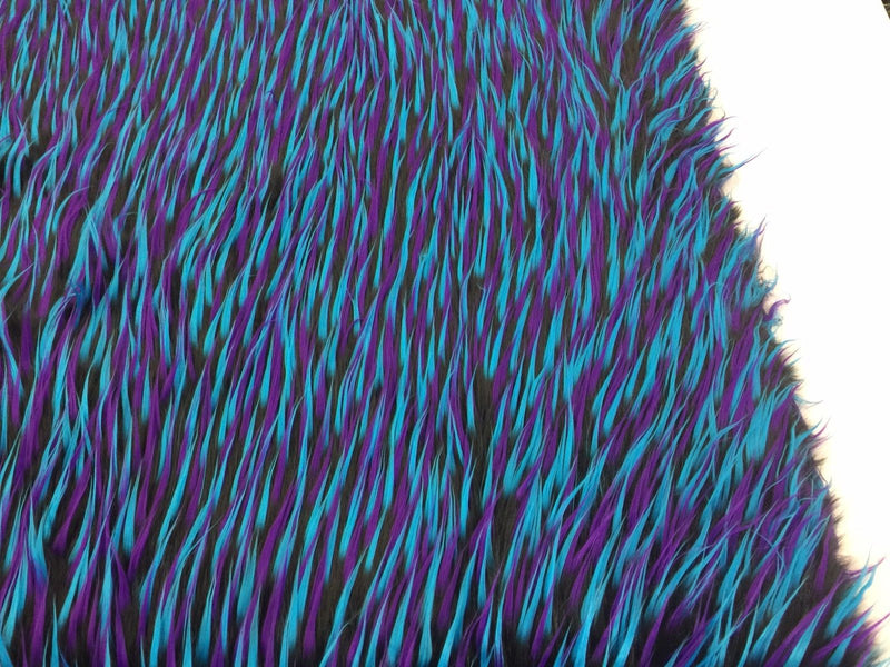 Faux Fur Fabric Two Tone Aqua Blue and Purple Spikes Decoration Soft 60" Wide By The Yard