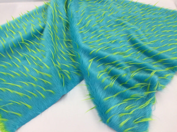 Faux Fur Fabric Two Tone Aqua and Lime Green Spikes Decoration Soft 60" Wide By The Yard