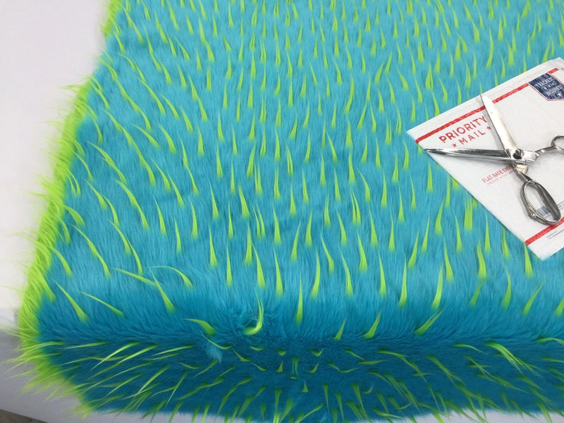 Faux Fur Fabric Two Tone Aqua and Lime Green Spikes Decoration Soft 60