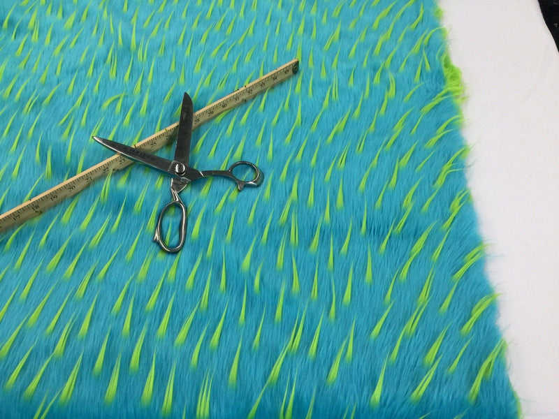 Faux Fur Fabric Two Tone Aqua and Lime Green Spikes Decoration Soft 60" Wide By The Yard
