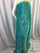 Faux Fur Fabric Two Tone Aqua and Lime Green Spikes Decoration Soft 60" Wide By The Yard