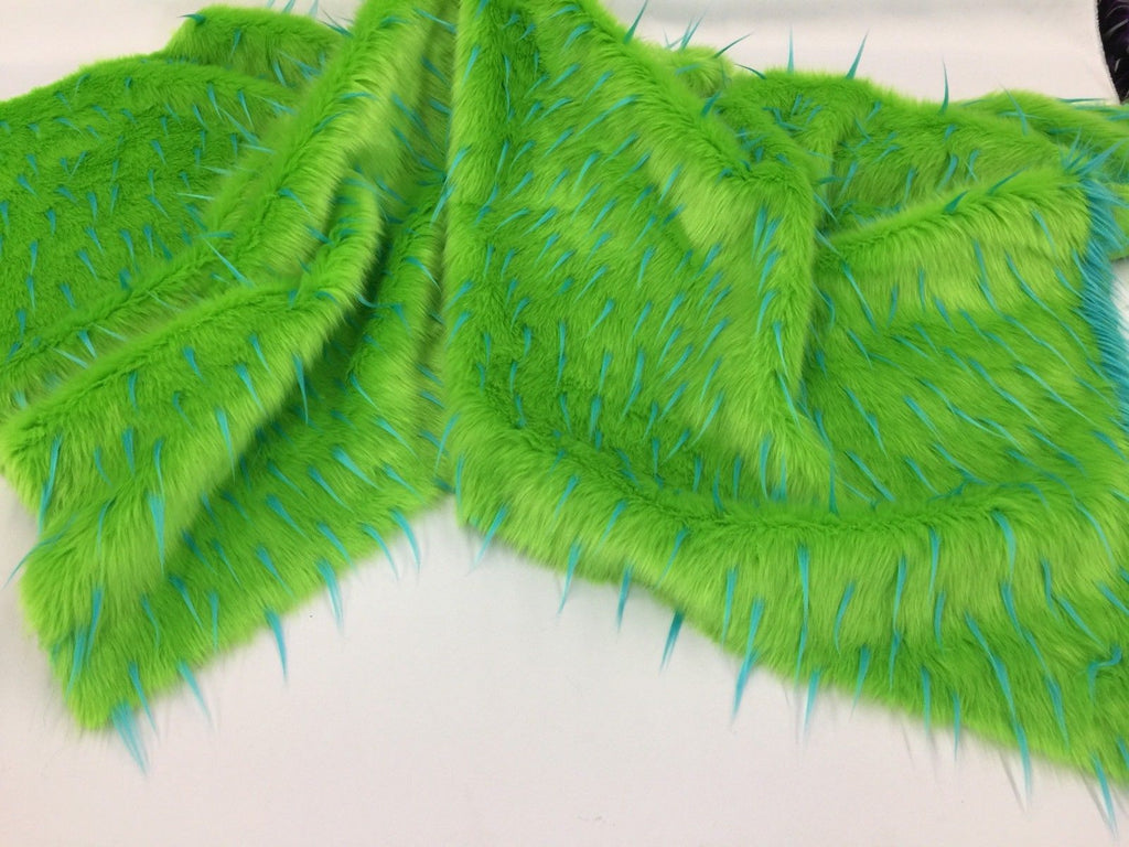 Faux Fur Fabric - Two Tone Lime Green / Aqua Spikes Multi-Color Soft F