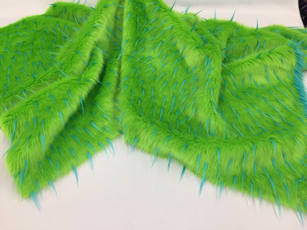 Faux Fur Fabric - Two Tone Lime Green / Aqua Spikes Multi-Color Soft Fur Fabric 60" By The Yard