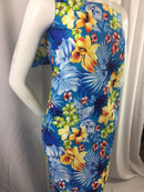 Poly Cotton Print Upholstery & Floral Fabric - Blue Hawaiian Print - Sold By The Yard