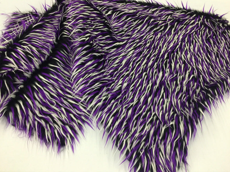 Faux Fur Fabric Two Tone Black White and Purple Spikes Decoration Soft 60" Wide By The Yard