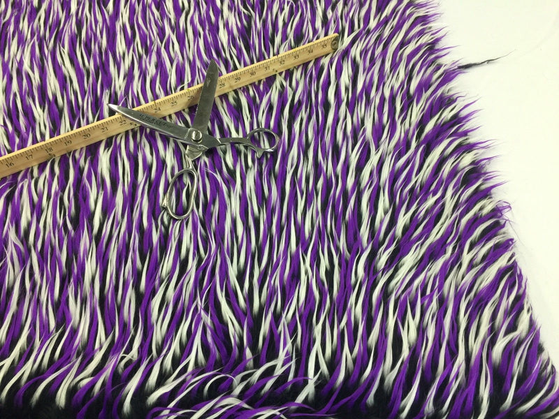 Faux Fur Fabric Two Tone Black White and Purple Spikes Decoration Soft 60" Wide By The Yard