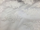 Wedding Dress - White - French Sequin Flower Design On Mesh Lace Fabric Sold By Yard