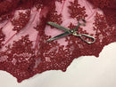 Wedding Dress - Burgundy - French Sequin Flower Design On Mesh Lace Fabric Sold By Yard