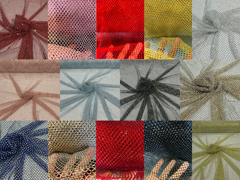Fish Net Spandex Rhinestone Fabric - Solid Spandex Fish Net Rhinestone