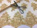 Wedding Dress - Gold - French Sequin Flower Design On Mesh Lace Fabric Sold By Yard