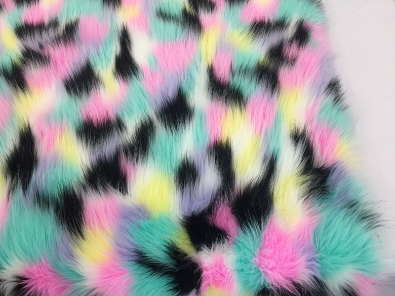 Faux Fur Fabric Long Pile 3 TONE RAINBOW HOT PINK WHITE PINK/ 60 Wide /  Sold by the yard 