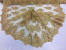Wedding Dress - Gold - French Sequin Flower Design On Mesh Lace Fabric Sold By Yard